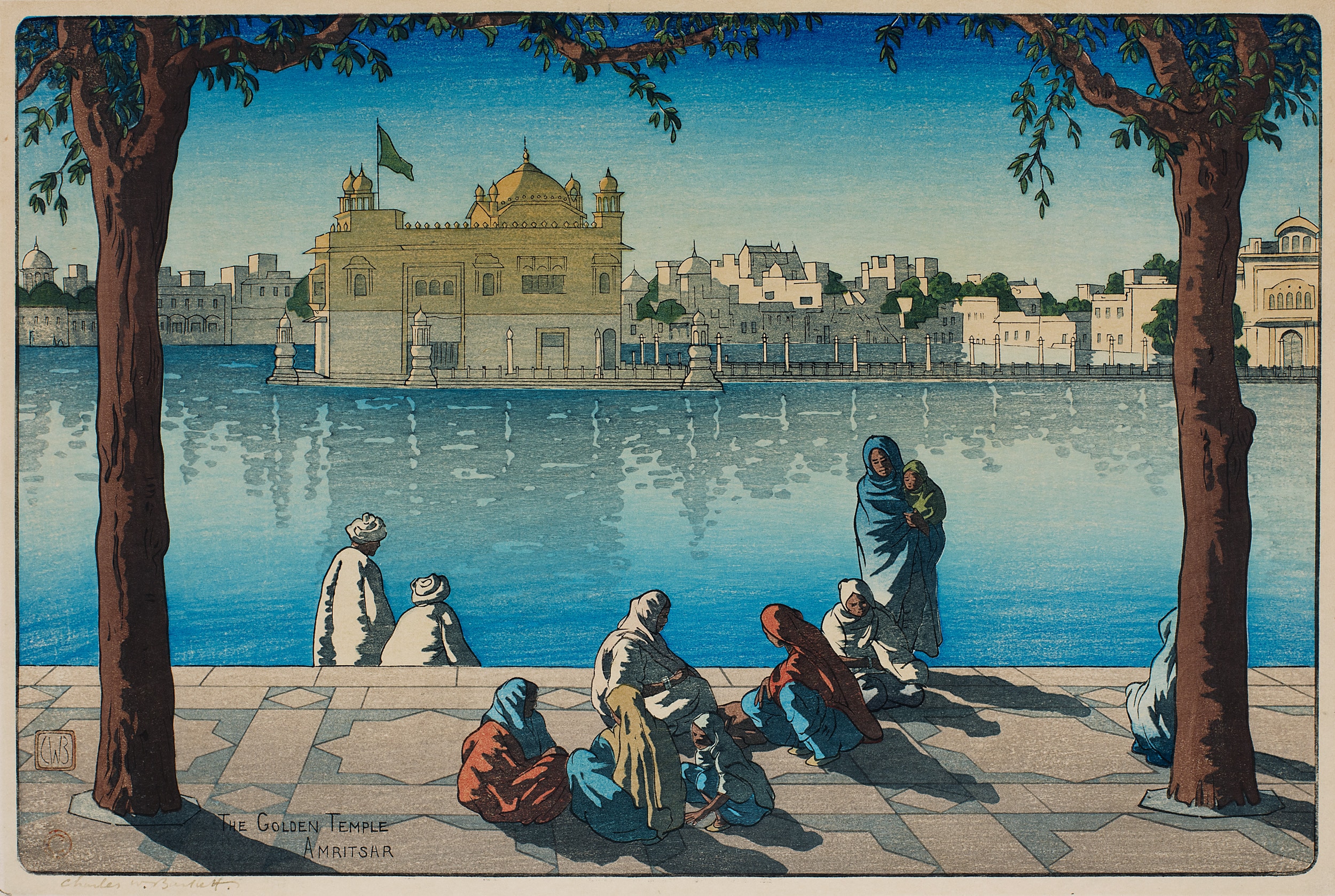 The Golden Temple, Amritsar by Charles William Bartlett-Kokka woodblock print on paper, c. 1919(Delhi Art Gallery)