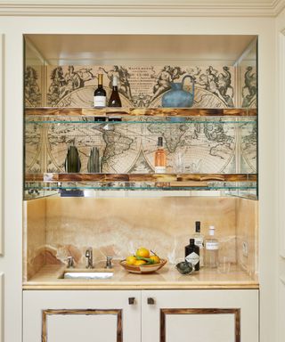 home bar with map wallpaper